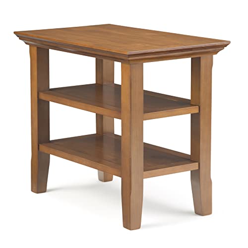 SIMPLIHOME Acadian Narrow Side Table - 14 inch Wide Solid Wood Rectangular End Table with 2 Open Shelves in Light Golden Brown, Transitional Lamp Stand or Nightstand for Living Room or Bedroom - color: Light Golden Brown, size: 14 inch, style: End Table