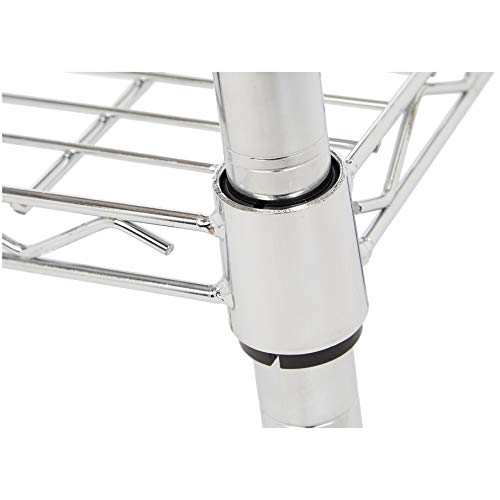 Amazon Basics 3-Tier Metal Basket Rolling Utility Cart with Wood Top, Kitchen Storage Organizer, Portable, Silver