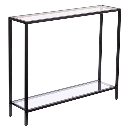 MAJARO Small Modern Console Table for Entryway, Tempered Glass with Metal Frame Sofa Table for Living Room, Hallway, Office (Double-Layer, Black) - color: Black, style: Double-layer