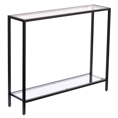 MAJARO Small Modern Console Table for Entryway, Tempered Glass with Metal Frame Sofa Table for Living Room, Hallway, Office (Double-Layer, Black) - color: Black, style: Double-layer