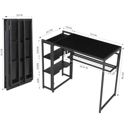 GarveeLife 38.6 inch Folding Desk Writing Computer Desk with Storage Shelf,Spaces Saving Writing Sturdy Table No Assembly,for for Bedroom, Home Office, Dorm, Apartment, Black