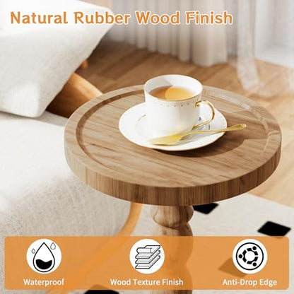 Rubber Wood Round Side Table, Solid Wood Small Drink Table for Small Spaces, Modern Accent Tables, End Tables for Living Room, Bedroom and Office (Brown, 9.4 Inch) - color: Brown