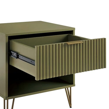 BROVAVE Sturdy Metal Legs Bedside Stand, Nightstand with Textured Drawer, Accent Table for Bedroom for Indoor use, Olive Green - color: Olive Green