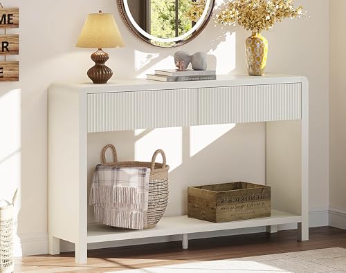 FATORRI Entryway Console Table with 2 Drawers, 47.2 inch Modern Sofa Table for Living Room, Couch Tables Behind Sofa and Hallway Tables with Storage, Antique White - color: Antique White