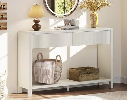 FATORRI Entryway Console Table with 2 Drawers, 47.2 inch Modern Sofa Table for Living Room, Couch Tables Behind Sofa and Hallway Tables with Storage, Antique White - color: Antique White