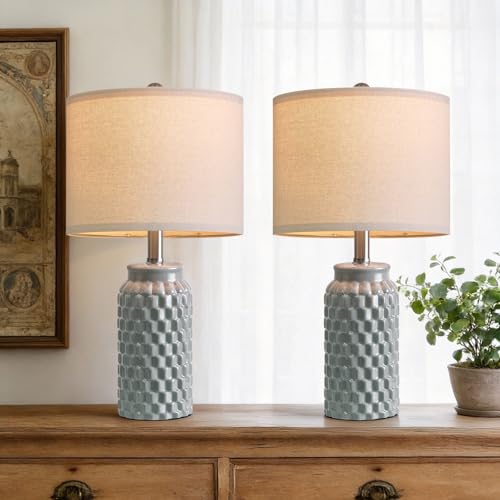 USumkky 20.5" Ceramic Table Lamps Set of 2, Modern Farmhouse Boho Bedside Lamps for Bedroom, Nightstand Lamps for Living Room End Tables, Small Desk Lamps, Grey - color: 20.5" Grey-2 Pack