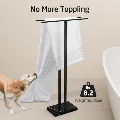 KES 37" Freestanding Towel Rack, Heavy Black Marble Base, Stainless Steel | Equal-height, Fits Large Bath Towels, Stable 8.23 lb Base, Rustproof Stainless T-Bars, Modern Design - color: Black Marble & Black Bar, size: 37" H (Equal-height)