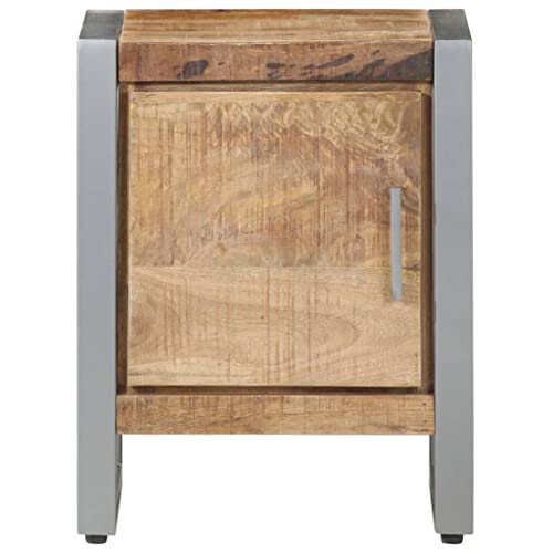 Industrial Bedside Cabinet, Solid Mango Wood Nightstand with Metal Frame, Rustic Side Table for Bedroom and Living Room, Compact Storage End Table, 15.7 x 11.8 x 19.7 Inches