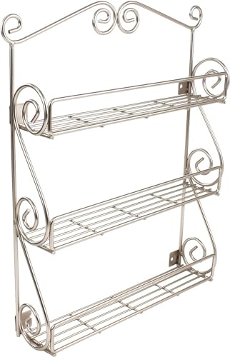 FitWell Scroll Wall Mount Spice Rack, 3-Tier, Traditional Spice Rack Cabinet & Kitchen, Beauty & Nail Polish Organizer for Bathroom, Scroll Wall-Mounted (Satin Nickel) - color: Satin Nickel