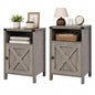 Farmhouse End Table, Nightstand with Barn Door and Shelf,Set of 2,Grey Wash | End Tables,Wooden Sofa Side Table, Modern Bed Side Table Rustic Nightstands, Bedroom, Living Room - color: Gray Wash