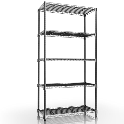 Xcity Storage Shelves, 5 Tier Heavy Duty Metal Shelving Unit, 2000 LBS Adjustable Steel Wire Shelf for Commercial, Pantry, Kitchen, Garage, 14" D x 36" W x 72" H, Chrome - color: Black, size: 36"W x 14"D x 72"H, 5-Tier