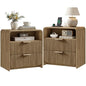 24" Fluted Nightstand Set of 2 with Charging Station, Bedside Table with Metal Handle, NightStand with 2 Drawer and Shelf, End Table for Bedroom, Curved Profile, Light Walnut - color: Light Walnut-2 Drawers, size: 2 Drawers