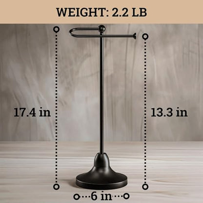 Hand Towel Holder for Bathroom Countertop, 17" Tall, Freestanding, Non-Slip | Holds Full Size Hand Towels, Fingertip, Washcloth - Rotating Lower Arm - Rust Resistant - Sturdy Base with Anti-Slip Pads