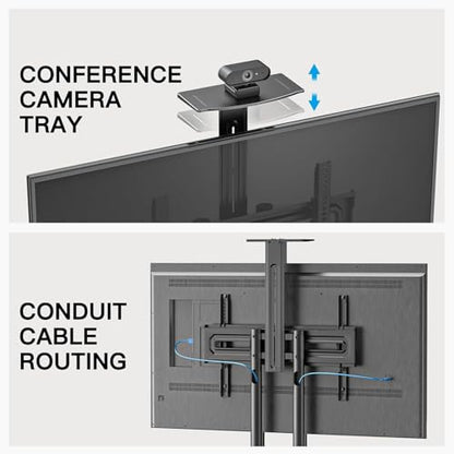 PERLESMITH Rolling TV Stand with Wheels for 32-85 Inch LCD LED 4K Flat Screen TVs, Tilt Mobile TV Cart with Shelf Holds Up to 100 lbs, Height Adjustable Floor TV Stand Max VESA 600x400mm- PSTVMC05 - size: 32-85 Inch
