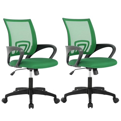 BestOffice Home Office Chair Ergonomic Desk Chair Mesh Computer Chair with Lumbar Support Armrest Executive Rolling Swivel Adjustable Mid Back Task Chair,Green - color: Green, style: pack of 2