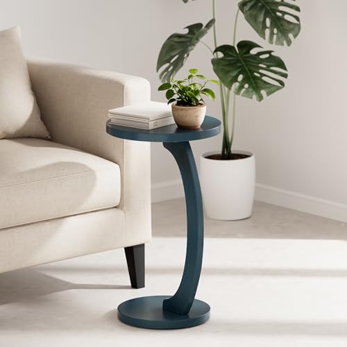 COZAYH C Shaped Round End Table for Couch Small Place, Space Saver Side Table for Sofa, Living Room, Bedside Area, Coffee and Eating Snack Tray, Dark Blue - color: Dark Blue