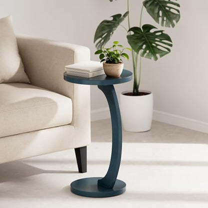 COZAYH C Shaped Round End Table for Couch Small Place, Space Saver Side Table for Sofa, Living Room, Bedside Area, Coffee and Eating Snack Tray, Dark Blue - color: Dark Blue