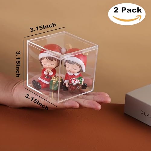 KissYou Acrylic Box Clear Box with Lid for Display, Plastic Square Cube 2 Pack Storage Contanier Party Decorative Boxes - size: 3.15 x 3.15 x 3.15 Inch