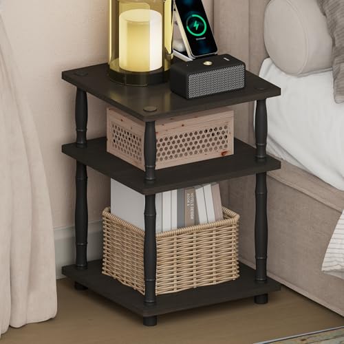 Furinno Turn-N-Tube Night Stand, 3-Tier Square Nightstand, Open Shelf Side Table, End Table with Classic Tube, for Living Room, Bedroom, Espresso - color: Espresso/Black, size: 3-Tier, Classic Tube