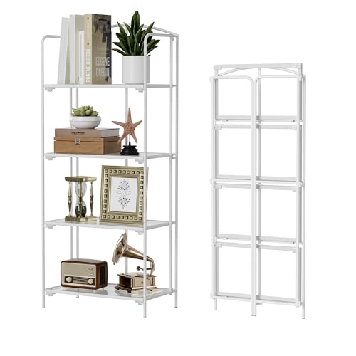 Crofy 4-Tier Foldable Bookshelf, White Frame & Transparent Shelves | No-Assembly Collapsible Portable Storage Organizer; Sturdy Transparent Shelves; Ideal for Living Room & Home Office - color: White Frame & Transparent Shelf, size: 4 Tier