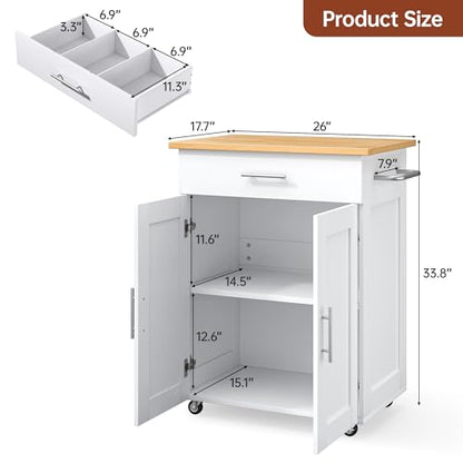 Mobile Kitchen Island on Wheels, Large Drawer, White | On Wheels, Large Drawer, Adjustable Shelf, Towel Rack, Rolling Island Table,for Kitchen & Dining Room - size: Small Kitchen Island, style: Modern White