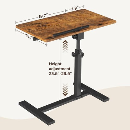 Overbed Table with Wheels Rolling, Adjustable Mobile Bedside Desk | Flip-Top, Laptop Table, C Shaped End Side Table for Couch, Sofa, Bed, Recliner and Home Use, Large Brown - color: Large Brown