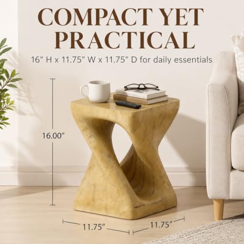 Twisted Solid Wood Accent Table, Hand-Carved Sculptural End Table, 12x12x16 inch Rustic Wooden Stool, Modern Geometric Side Table for Living Room Bedroom, Natural Wood Nightstand Plant Stand - color: Style A-natural