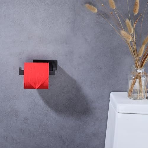 LANC Self-Adhesive Toilet Paper Holder, Matte Black Toilet Tissue Holder Wall Mounted for Bathroom Kitchen Stick On Paper Roll Holder with No Drilling Rustproof Stainless Steel, Left Rod A8307MB-LF - color: Matte Black, size: Left Hand(Adhesive)