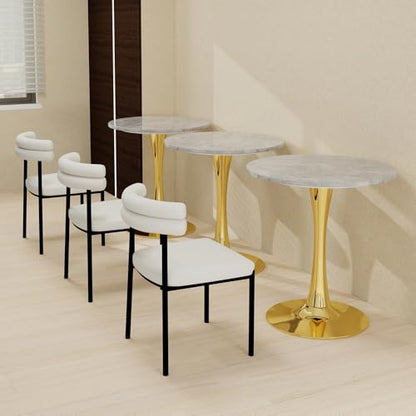 27.6" Marble Round Tulip Table, Mid-Century Modern Style Dining Table with Gold Pedestal Base for 2-4 People, Featuring A Marble Tabletop for Kitchen, Dining Room, Cafe (Light Grey) - color: Light Grey#gold