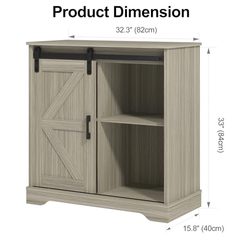 Panana Sliding Barn Door Buffet Sideboard Storage Cabinet Coffee Bar Kitchen Farmhouse Style (Oak) - color: Oak