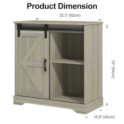 Panana Sliding Barn Door Buffet Sideboard Storage Cabinet Coffee Bar Kitchen Farmhouse Style (Oak) - color: Oak