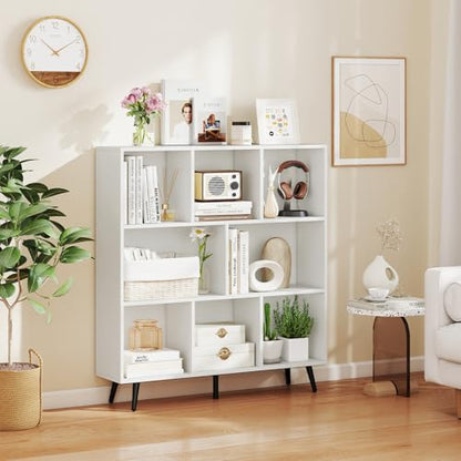 Giantex 8-Cube Bookcase, 3-Tier Modern Bookshelf with 5 Metal Legs, 39.5" Freestanding Open Storage Organizer with 2 Anti-tip Devices, Mid-Century Display Rack for Living Room (39.5" x 9.5" x 42") - size: 39.5" x 9.5" x 42"