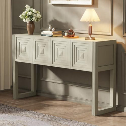 LKTART 55" Carved Console Table with 3 Soft-Close Drawers, Entryway Sofa Table with Fluted Leg,Solid Wood Accent Table for Living Room Hallway, Natural - color: Natural