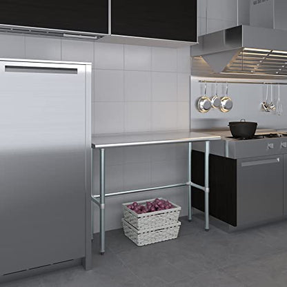 48" x 14" Open Base Stainless Steel Work Table – NSF Certified Narrow Commercial Utility Table with Galvanized Legs for Kitchens, Labs & Food Trucks - size: 48"x14"