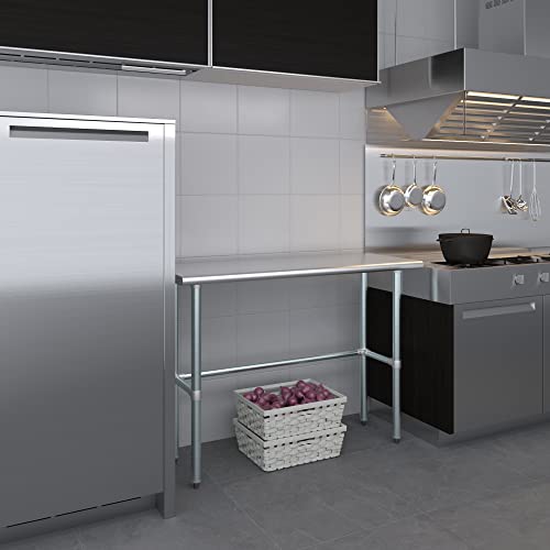 60" x 24" Stainless Steel Open Base Work Table – NSF Certified Commercial Utility Table with Galvanized Legs for Kitchens, Labs, and Garages - size: 60"x24"