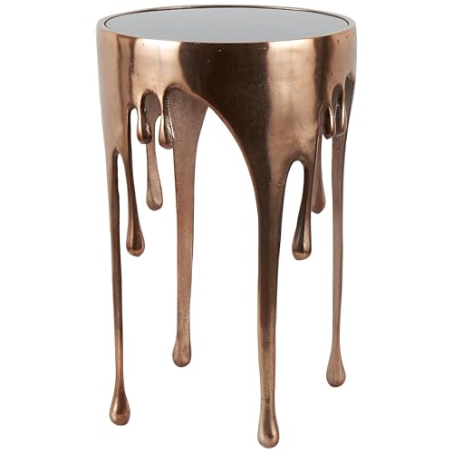 Deco 79 Aluminum Metal Abstract Side Table 16" x 16" x 25", Copper | Accent table, drip end table with melting designed legs and black glass top, unique end table, living room decor - color: Copper