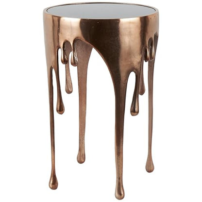 Deco 79 Aluminum Metal Abstract Side Table 16" x 16" x 25", Copper | Accent table, drip end table with melting designed legs and black glass top, unique end table, living room decor - color: Copper