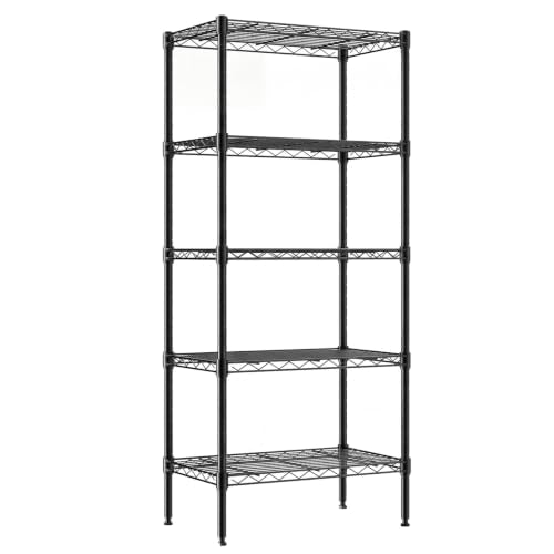 DUMOS 5-Tier Metal Wire Storage Shelves, Adjustable Standing Storage Rack Shelf, Heavy Duty Steel Shelving Unit Organizers for Kitchen Bathroom Pantry Garage, 23.2" Wx13.4 Dx60.1 H, Black - size: 5 Tier-60"H without wheels