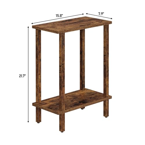 TUTOTAK Small Side Table, Narrow End Table, Skinny Sofa Table, Slim Nightstand, Couch Table, Living Room, Bed Room, Pure Brown TB01BB062C - color: Pure Brown, size: 2-Tier（7.9"D x 15.8"W x 22.5"H）