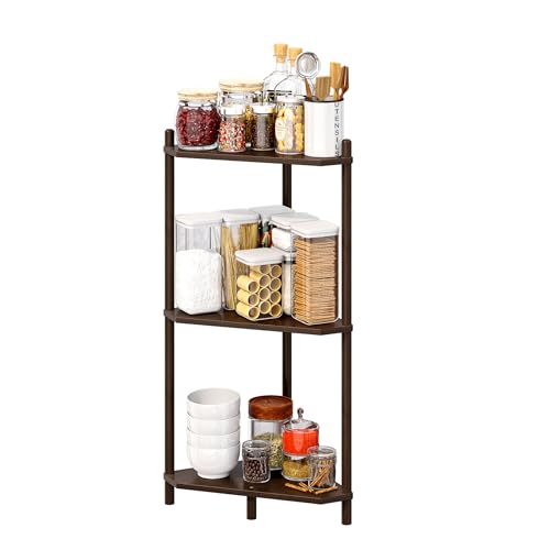Corner Shelf Stand - 3 Tier Bamboo Small Corner Bookshelf for Office Kitchen Bedroom Plant Stand Living Room Decor Small Space (Brown，3 Tier) - color: Brown, size: 3 Tier