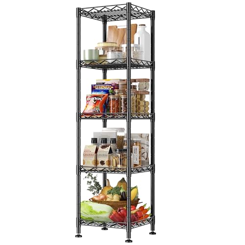 5 Tier Metal Shelving Unit Adjustable Storage Shelves Wire Shelves Storage Rack Standing Bathroom Shelf and Narrow Small Shelf for Kitchen Pantry Closet Laundry Dorm Office 12''Wx12''Dx49''H Black - color: Black, size: 12''Wx12''Dx49''H