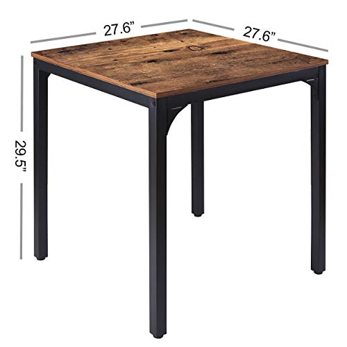 MUPATER Square Industrial Kitchen Dining Table, Desk for Small Spaces with Stable Metal Sturdy Construction, 27.6''W x 27.6''L x 29.5''H, Rustic Brown