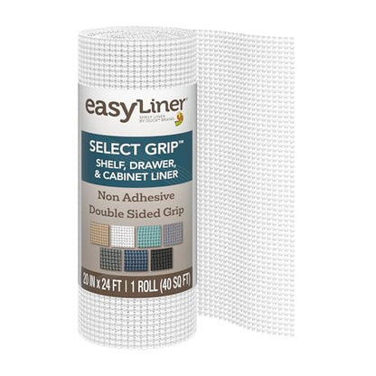 EasyLiner Select Grip Shelf Liner - Easy to Install & Cut to Fit - Non Slip, Non Adhesive, Drawer Shelf & Cabinet Liner for Kitchen, Bathroom, Pantry Cupboards, 20 in x 24 ft (1 Roll), 24 ft, White - color: White, size: 20-Inch x 24 Feet