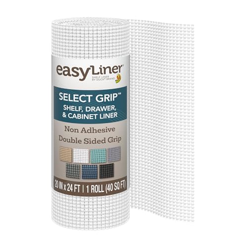 EasyLiner Select Grip Shelf Liner - Easy to Install & Cut to Fit - Non Slip, Non Adhesive, Drawer Shelf & Cabinet Liner for Kitchen, Bathroom, Pantry Cupboards, 20 in x 24 ft (1 Roll), 24 ft, White - color: White, size: 20-Inch x 24 Feet