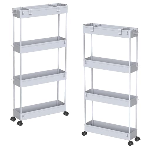 SPACELEAD 2-piece Set Slim Storage Cart 3 Tier,Bathroom Organizer Rolling Utility,Mobile Shelving Unit Slide Out for Office, Kitchen, Laundry Room & Narrow Places - color: Grey