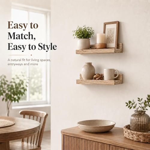 Z metnal Mini Floating Shelves, Small Natural Wooden Display Wall Shelf for Bedroom Living Room Entryway, Light Brown, 8 inch - color: Light Brown, size: 8 Inch