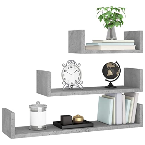 Wall Display Shelf 3 pcs Shelving,Bookcase with Doors,White Bookcase,Suitable for Study, Bedroom, Office, Living Room,Concrete Gray Engineered Wood - color: Grey