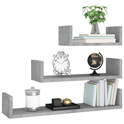 Wall Display Shelf 3 pcs Shelving,Bookcase with Doors,White Bookcase,Suitable for Study, Bedroom, Office, Living Room,Concrete Gray Engineered Wood - color: Grey