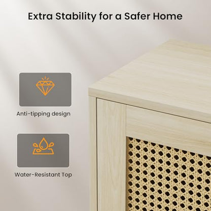 Netstar 47" Entryway Console Table with Storage, Rattan Cabinet Hallway Table with 3 Doors, Farmhouse Sofa Couch Table for Living Room, Foyer, Anti-Tip, Natural