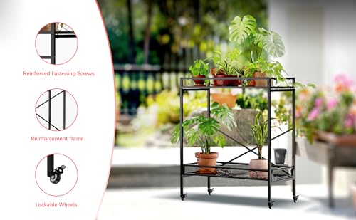 Zhongma 2 Tier Window Height Sturdy Metal Plant Stand with Wheels, 32.7x16x39.4 Inch High, Heavy Duty Succulent Shelf for Home Indoor and Outdoor, 440 LBS Capacity & Heavy Duty Construction - color: 2 Tier 32.7x16x39.4 inch